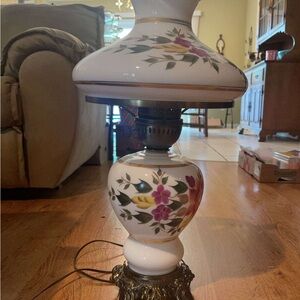 Hand-Painted Floral White Table Lamp - Classic Home Accent